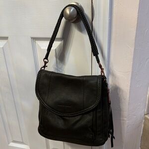 Aimee Kestenberg Black Braided-Handle Leather Shoulder Bag